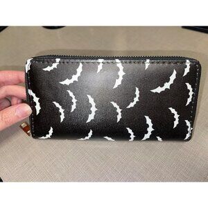 Women's Long Wallet,Bats Halloween Zippered Coin Purse,PU Leather Clutch Wallet